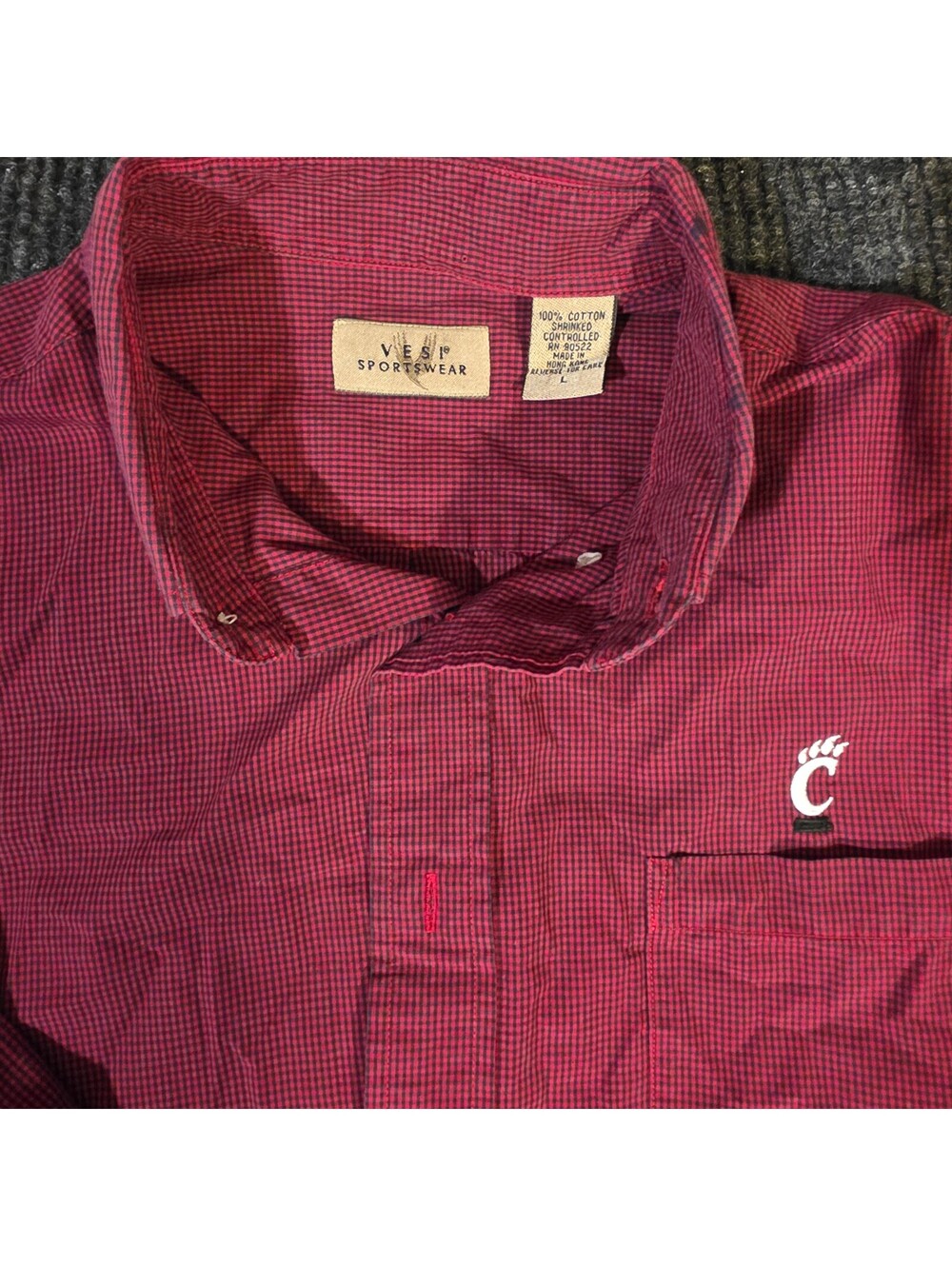 Vesi Sportswear Men's Button-Down Bearcats Shirt Large Red and Black Checkered